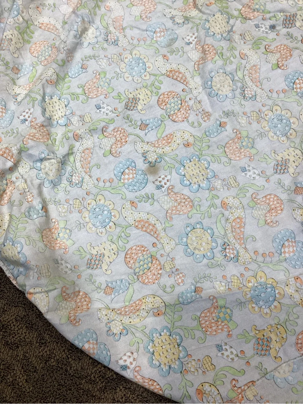 Vintage Floral Paisley Tablecloth Brown with Blue & Green Floral Print